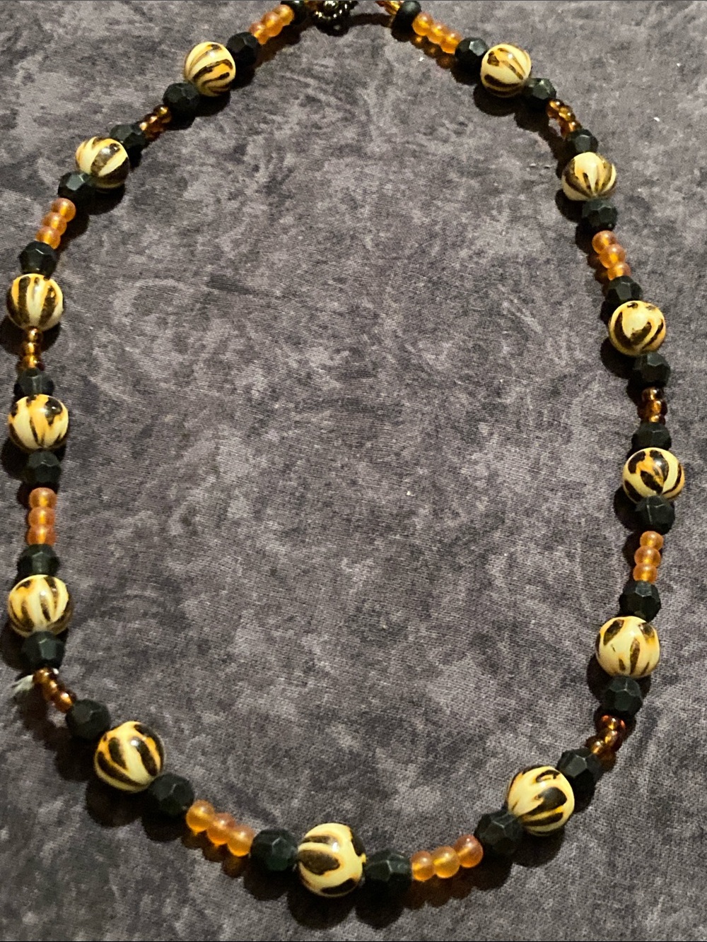 Handcrafted Dark and Yellow Beaded Necklace